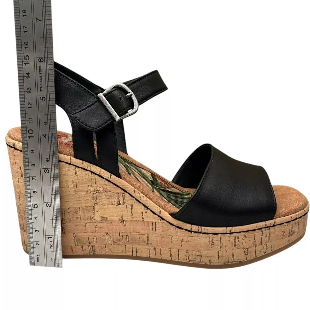BOC Corrie Women's Platform Wedge‎ Sandal Size 8 Black/Tan Faux Leather Upper